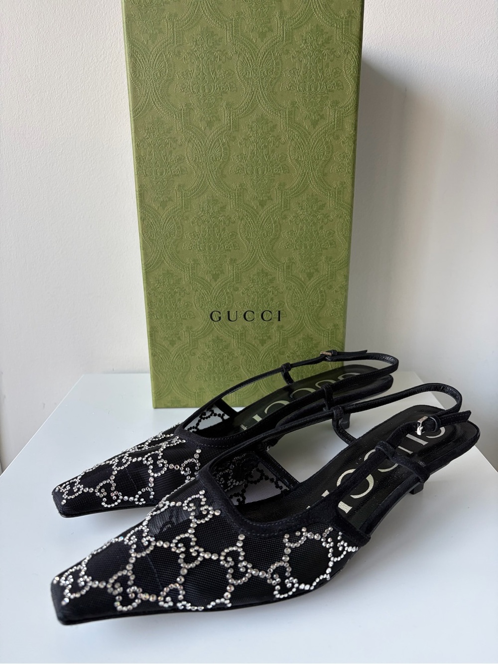 Gucci Mesh/Crystal Slingback Pumps